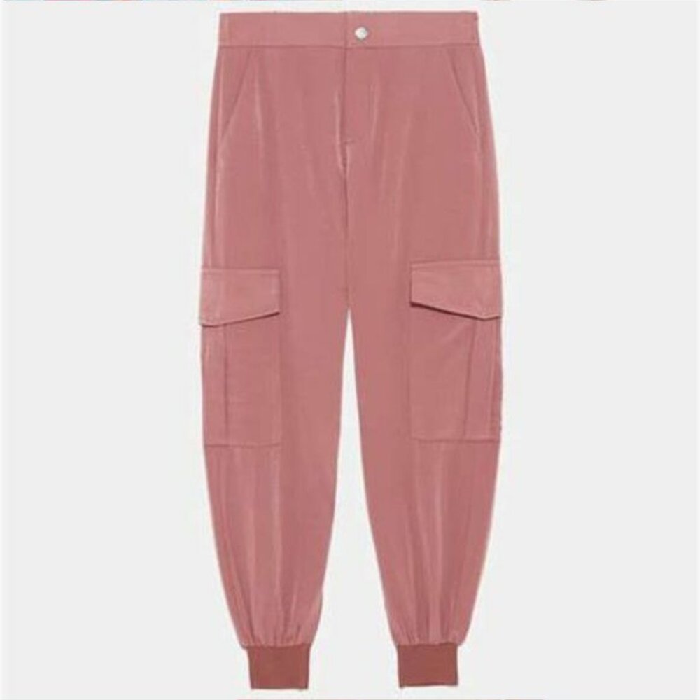 ZARA Dusty Rose High Waiset Cargo Trousers with Pockets SIZE S